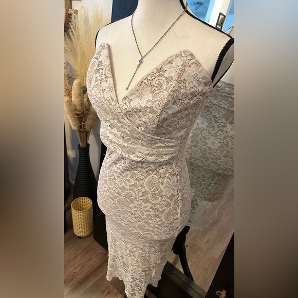 GLAMAZON Dresses Glamazon White And Beige Lace Dress Poshmark